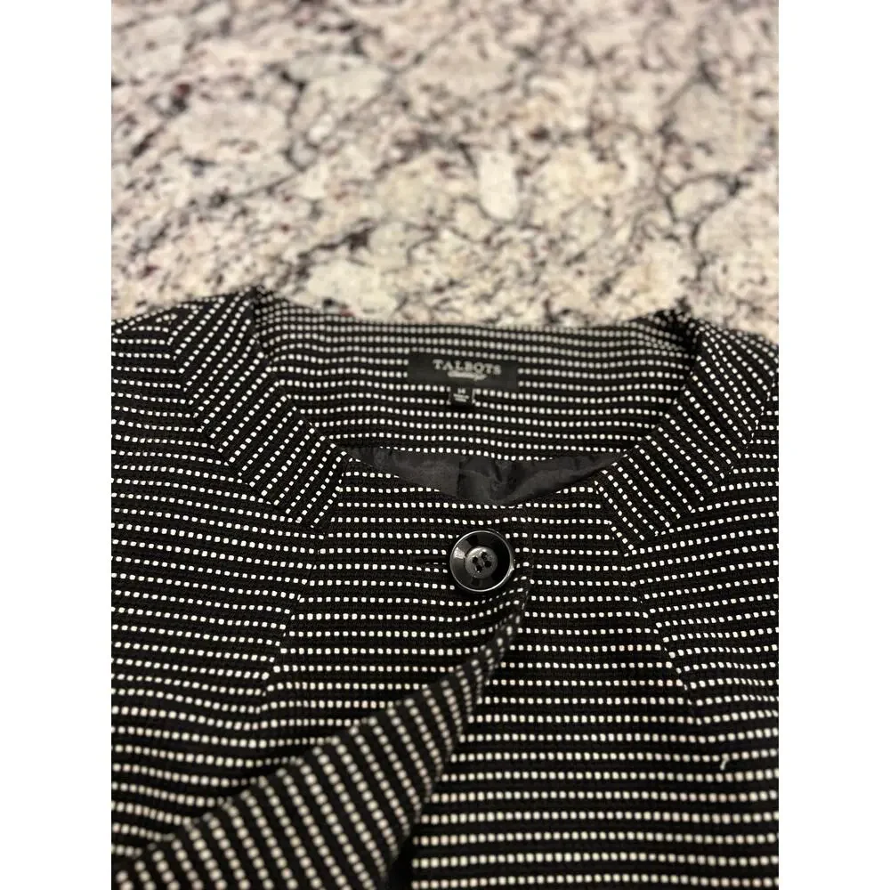 Talbots cropped polka dot blazer jacket size 14 3/4 sleeves black and white - Picture 7 of 12